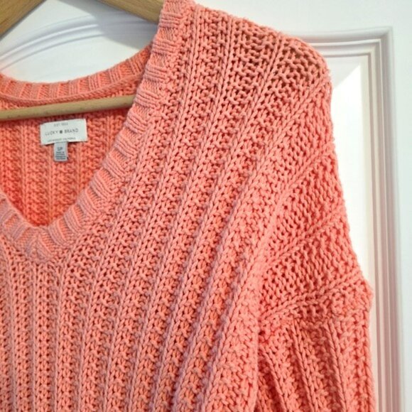 Lucky Brand Women's Sweater Size Small Peach Pink V Neck Long Sleeves Bohemian - Picture 7 of 14